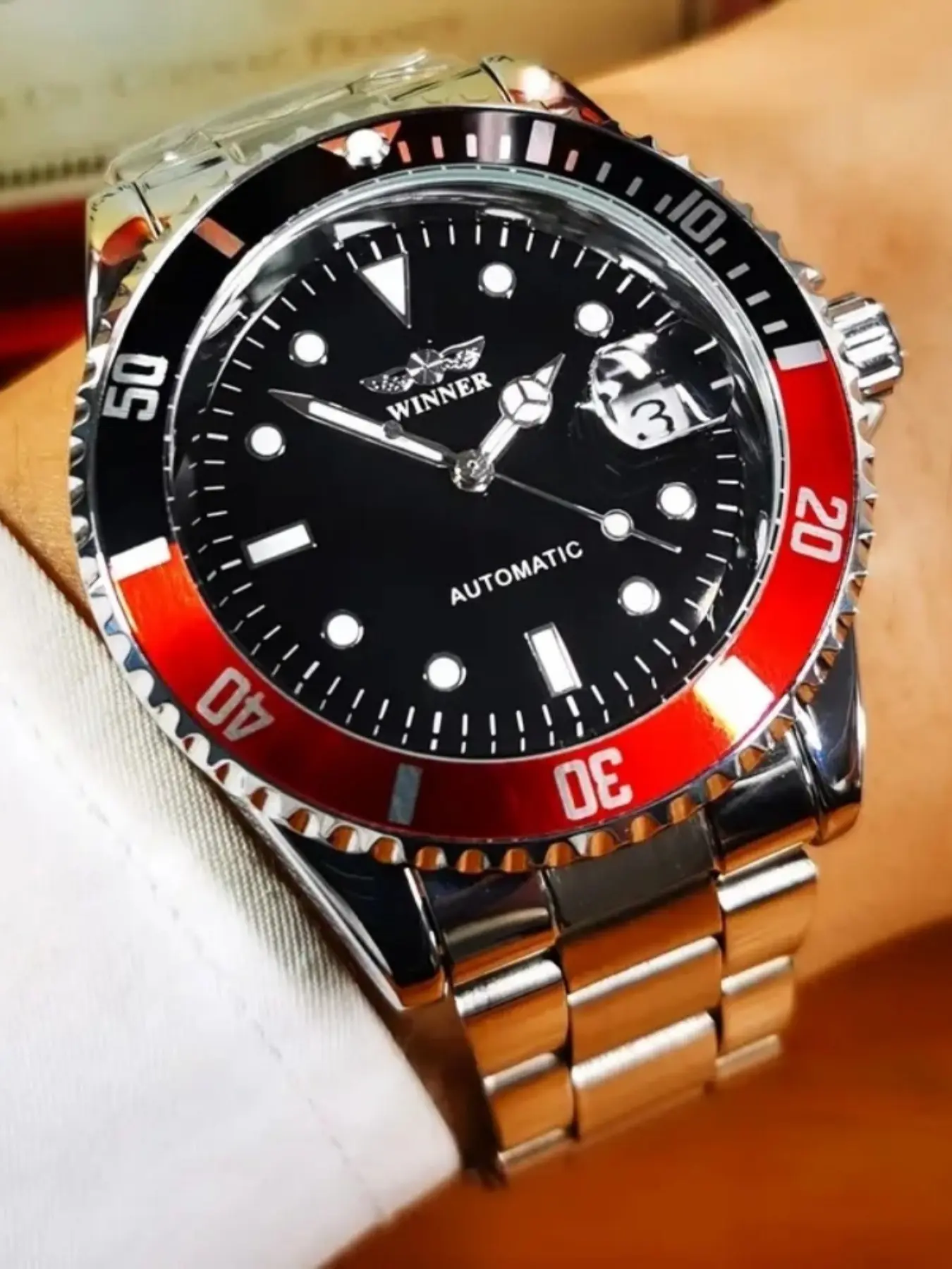Classic Business Men's Automatic Mechanical Analog Watch, Luminous Waterproof Dial, Stainless Steel Strap, Calendar Display, Casual Style
