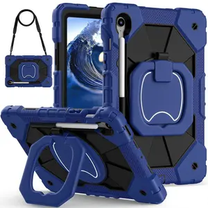 Full-Body Drop Protection Case for Samsung Galaxy Tab S11 & S10 Lite & A11 Plus 11" 2025,Compatible with Tab A9+/A9/S9FE/S9 11inch 2023 - Tablet Protective Cover Rotating Stand Pencil Holder Shoulder Strap Heavy Duty Shockproof Kids - Black+Navy Blue