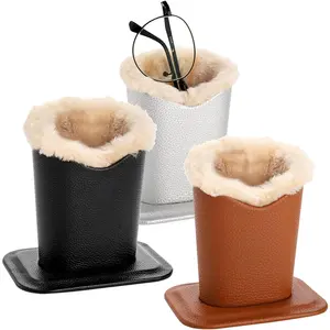 3 Pack Eyeglass Holder, PU Leather Glasses Display Stand Plush Lined with Base for Desks, Nightstands
