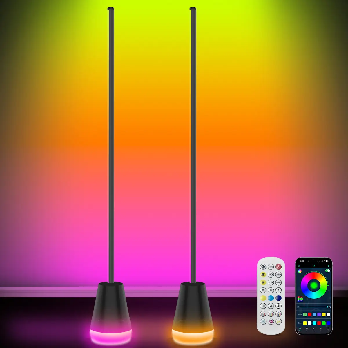 Patented Smart RGB LED Corner Floor Lamp, App Controlled LED Lamp with Magic Lantern App, Adjustable Brightness, Music Sync, Timer Setting, 16M Colors, Immersive RGB Lighting for Home Gaming, Bedroom Decor