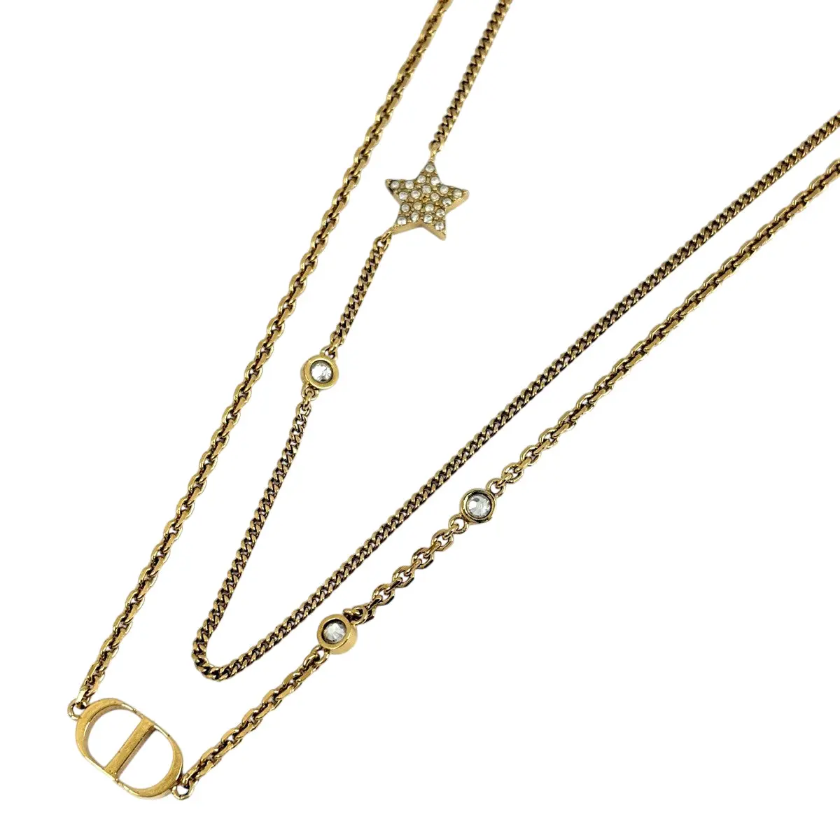 Pre-owned Christian Dior Logo Rhinestone Necklace (JP)