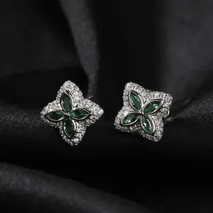 [ICE HUE] 18K Gold Vacuum Plated Copper Earrings with 5A+ Sri Lanka Colorful Zircon, Dopamine Clover Leaf Design, Miami-Italy-Mexico & Micro Inspired, Luxury Unisex Jewelry, Women’s & Men’s Earrings, Daily Wear Gift Idea, Casual