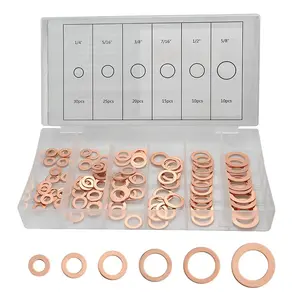 110 count 6 Kinds Copper Sealing Washers Copper Flat Gasket Oil Sealing Washer Box 1/4'' 5/16'' 3/8'' 7/16'' 1/2'' 5/8''