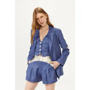 Sunset Linen Short - Deep Blue with Gold