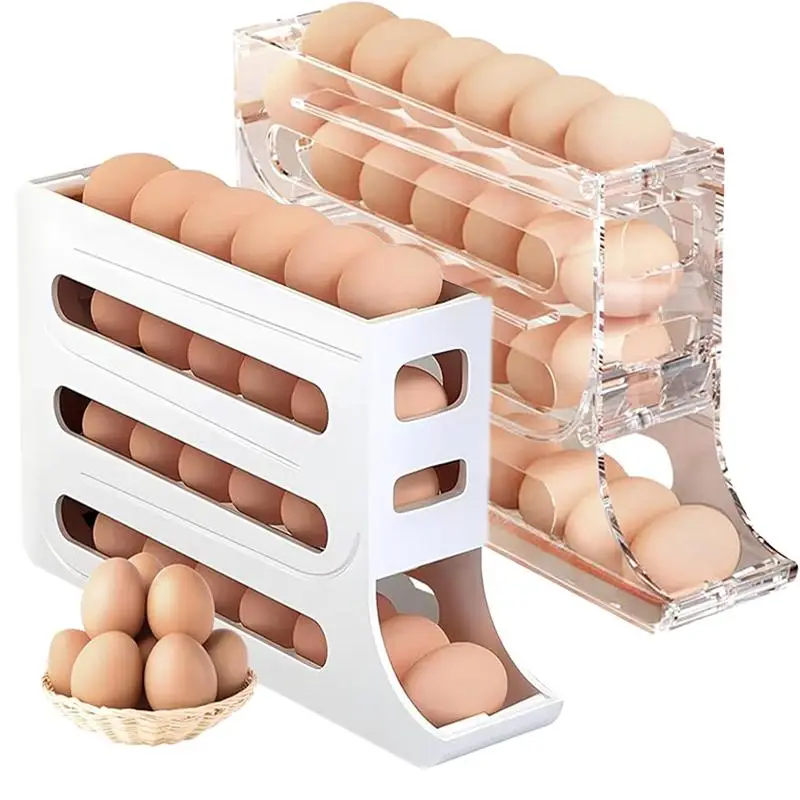 4 Layer Refrigerator Egg Rack, 1 Count Large Capacity Automatic Rolling Egg Organizer, Kitchen Egg Holder for Home Dormitory Dining Room
