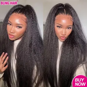 Bling Hair Kinky Straight Lace Front Wigs 13x6 360 Lace Frontal Wig Real Human Hair Pre Plucked With Baby Hair 180% Density Yaki Straight Transparent HD Glueless Lace Wig Human Hair Wigs For Women