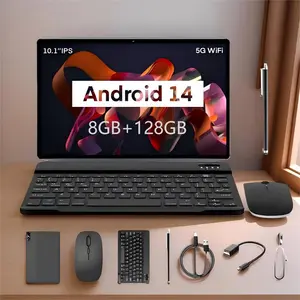10.1 Inch Android 14 Tablet PC, 8GB RAM(4GB + 4GB Extended), 128GB(64+64GB Extended) Storage, Dual Cameras, Keyboard & Mouse Included, Android Tablet Set