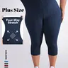 Plus Size Women's 3/4 Plain Leggings, Stretchy Design, Fit, Casual, Elastic, Soft Fabric, Breathable, Suitable for Summer Wear, Solid Color Style for Comfort and Style