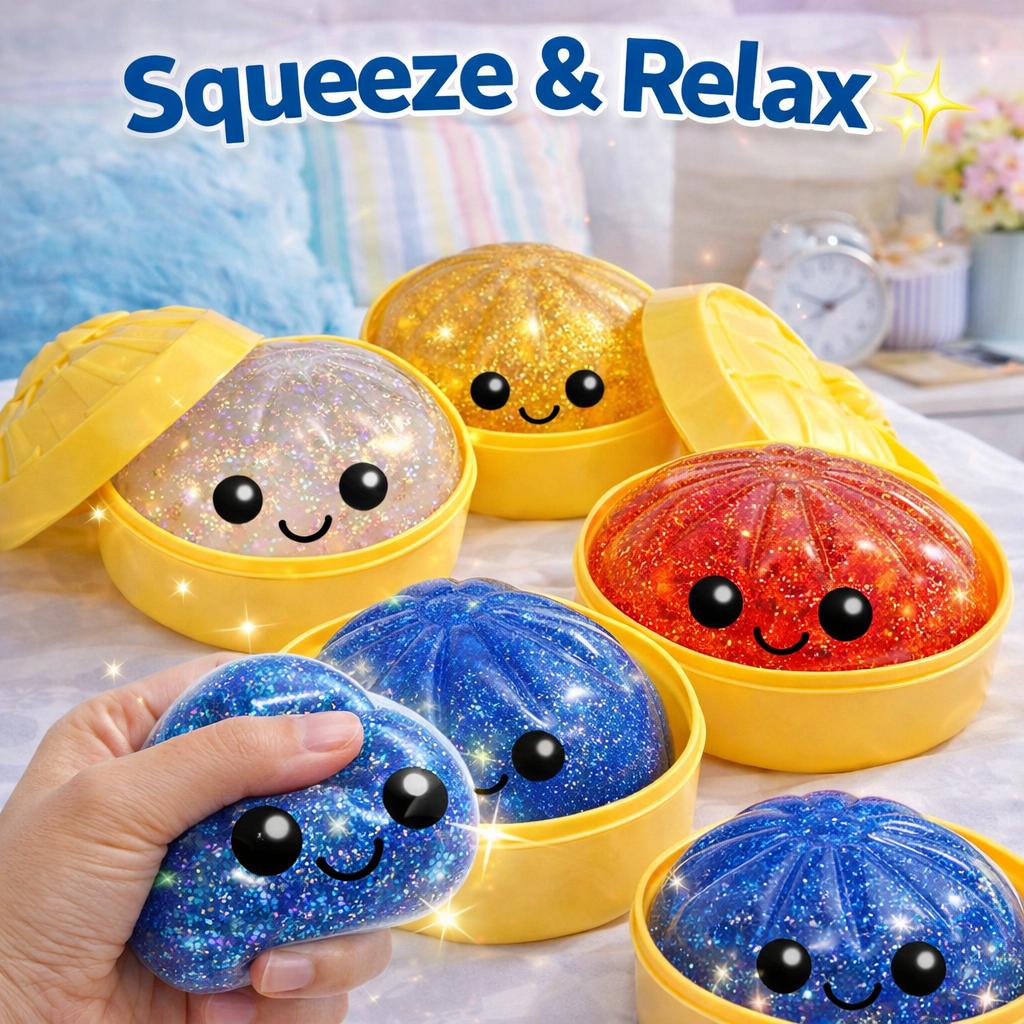 ASMR Satisfying Squishy Bun  Soft Glitter Slime Fidget, Slow Rising Stress Relief Squeeze for Relaxing Daily Use