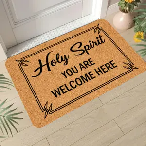 "Holy Spirit You Are Welcome Here" Pattern Door Mat Non Slip Soft Stone Bath Mat Religious Style Floor Mat Soft Diatomite Material Suitable for Home Usage Scene Outdoor Entrance