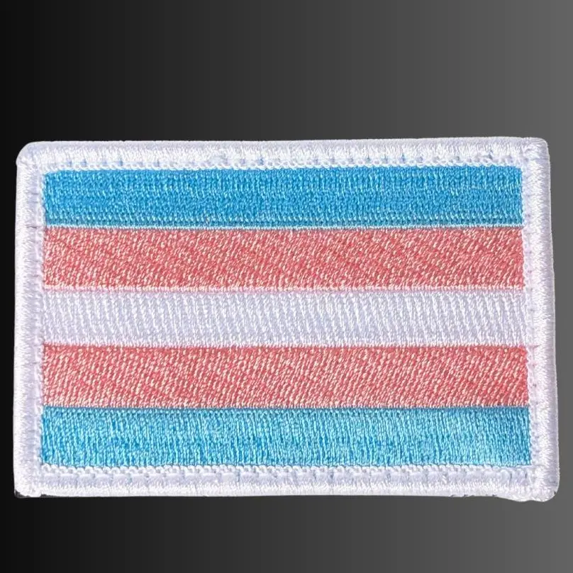 Trans Flag Embroidered Patch - Single Striped LGBTQ+ Symbol, Hook-and-Loop Back, Embroidered Texture, Clothing Decor