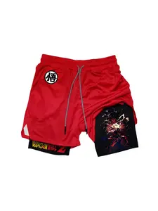 Men's Summer 2-In-1 Anime Warrior Pattern Fitness Shorts, Quick-Dry Sports Training Shorts, Casual Street Running Shorts with Pockets, Athletic Shorts, Workout Shorts, Lightweight Athletic Shorts