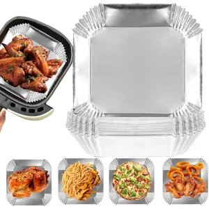 100Pcs 6.3 Inch Square Non-stick Food Grade Disposable Aluminum Foil Air Fryer Paper Liners for Baking Frying Grilling Roasting Microwave