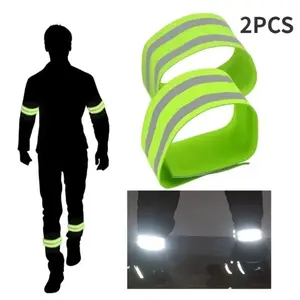 2 Pack High Visibility Reflective Safety Bands - Adjustable Elastic Night Reflector Straps for Wrist, Arm, Ankle, Leg - Adjustable Protective Gear for Walking, Cycling, Outdoor Activities