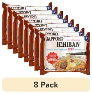 (8 pack) Sapporo Ichiban Japanese Style Ramen in Rich Beef Broth, 3.5 oz, Instant Noodles