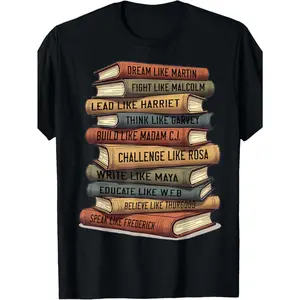 Inspirational Books Stack Pattern T-Shirt - Featuring a unique vertical design and motivational phrases, with brightly colored book spines, perfect for book lovers and those seeking inspiration - Casual and comfortable fit, suitable for everyday