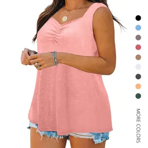 Danedvi Women's Plus Size Solid Cotton Tank Tops - Minimalist, Basic, Sexy, Elegant, Comfy, Light, Breathable Sleeveless Sweetheart Neck Summer Casual Tunics & Sleep Wear