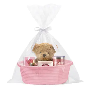 Pink Basket – Cute Basket for Girl Women, Perfect for Valentines Day, Baby Shower, Mother's Day，Birthdays – Empty Basket for Gifts, Storage, Nursery, 12 x 8x 5 inches
