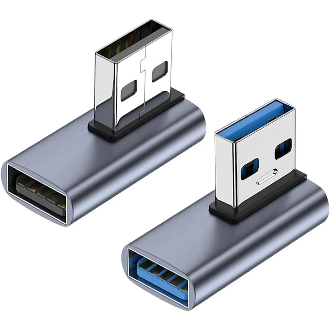 90 Degree USB 3.1 Adapter 2 Pack, Left and Right Angle USB A Male to Female Converter Extender for PC, Laptop, USB A Charger, Power Bank and More