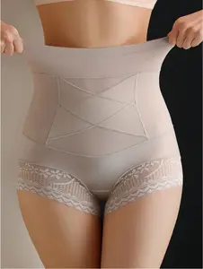 Women's High Waist Tummy Control Panties - Seamless, Breathable, Non-Rolling, Waist-Cinching, Lace Patchwork, Sexy Triangle Briefs
