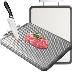 [New Deal] Stainless Steel Cutting Board for Kitchen, Large Chopping Board（16.42×11 In）Double Sided Non-Slip Edge Scratch-resistant Mesh Design, Food-Grade Wheat Straw PP, Non Toxic Cutting Board,Easy to Clean Knives