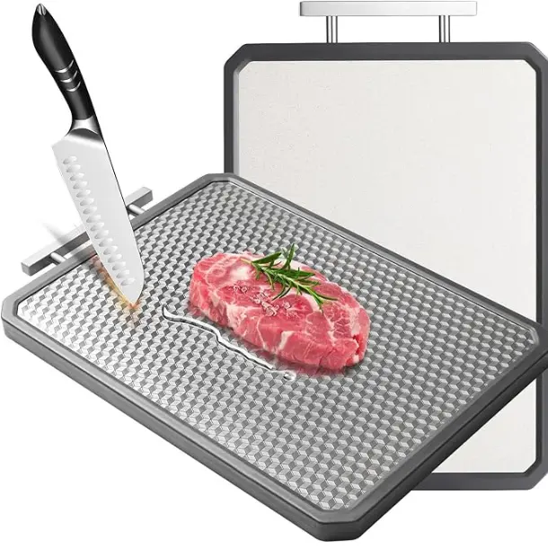[New Deal] Large Stainless Steel Cutting Board (16.42×11 in) for Kitchen, Double-Sided Non-Slip Edge, Scratch-Resistant Mesh Design, Food-Grade Wheat Straw PP, Non-Toxic, Easy-to-Clean, Ideal for Christmas, Mom, Birthday, Anniversary, Office Gifting