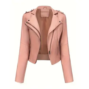 Slim Fit PU Jacket -Women's Short Sexy Motorcycle Suit with Rivet Decoration in Womenswear Coats Tops Comfort Outerwear Basic Casual Style Fitted Can be used with raincoat