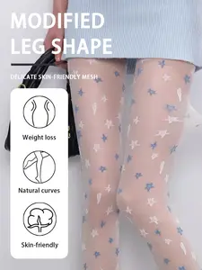 Blue Star Print Socks High Elastic Breathable Slimming Stockings Sweet Cool Girl Style All Seasons Fashion