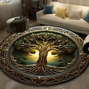 1 Piece Tree of Life Pattern Round Carpet, Non-Slip Machine Washable Carpet, Soft and Comfortable Bedside Carpet, Suitable for Bedroom, Living Room, Bathroom, Farmhouse Decor, Game Room Carpet, Home Decor 31 * 31/39 * 39/55 * 55/71 * 71inch