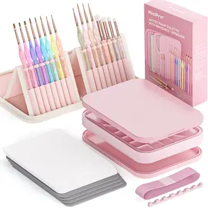 Nicpro Aesthetic Miniature Painting Kit, Stay Wet Palette & 16PCS Detail Paint Brushes Drybrush with Bag, Pallet Paper, Sponges, Mixing Paints Saver Palette for Acrylic, Paint by Numbers, Cute Figures