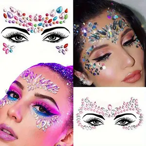 Viral Glitter Face Gems Stickers – 5PCS 3D Self-Adhesive Rhinestone Face Jewelry for Festival, Rave, Party & Makeup Looks