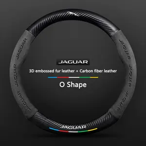Leather Carbon Fiber Texture Car Emboss Steering Wheel Cover Fits For Jaguar XKR XEL XFL XK XJL XJ6 XJS E-Pace I-Pace S-Type X-Type Auto Interior Accessories
