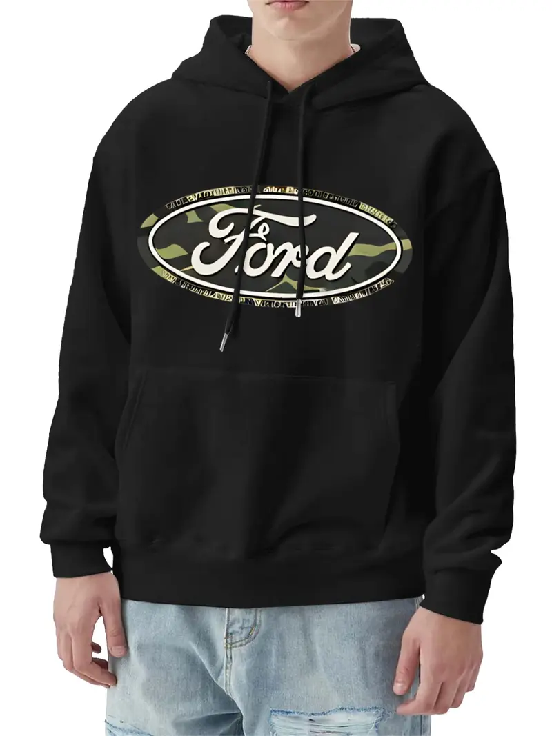 Ford Camo Hoodie for Men Black Graphic Sweatshirt Trendy Streetwear Pullover Perfect Gift for Him or Car Lovers Super Soft Comfy Stylish 50 Cotton 50 Polyester Blend