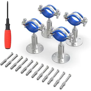 4PCS 304 Stainless Steel Wall Ceiling Mount Adjustable Pipe Supports Pipe Strap Bracket Clamp Suitable for 1-1/4 inch (38-40mm) diameter tubes Adjustable Height 20-50mm