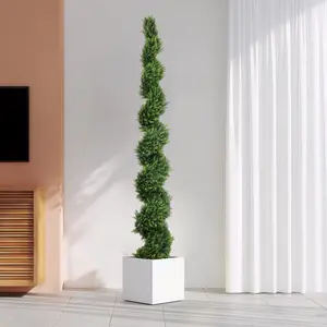 7FT Tall Artificial 2-Tone Cypress Pine Tree - Realistic, Maintenance-Free Potted Decorative Fake Plant with Dual-Color Leaves, Spiral-Shaped Faux Greenery for Indoor/Outdoor Home Decor, 1pc/Set