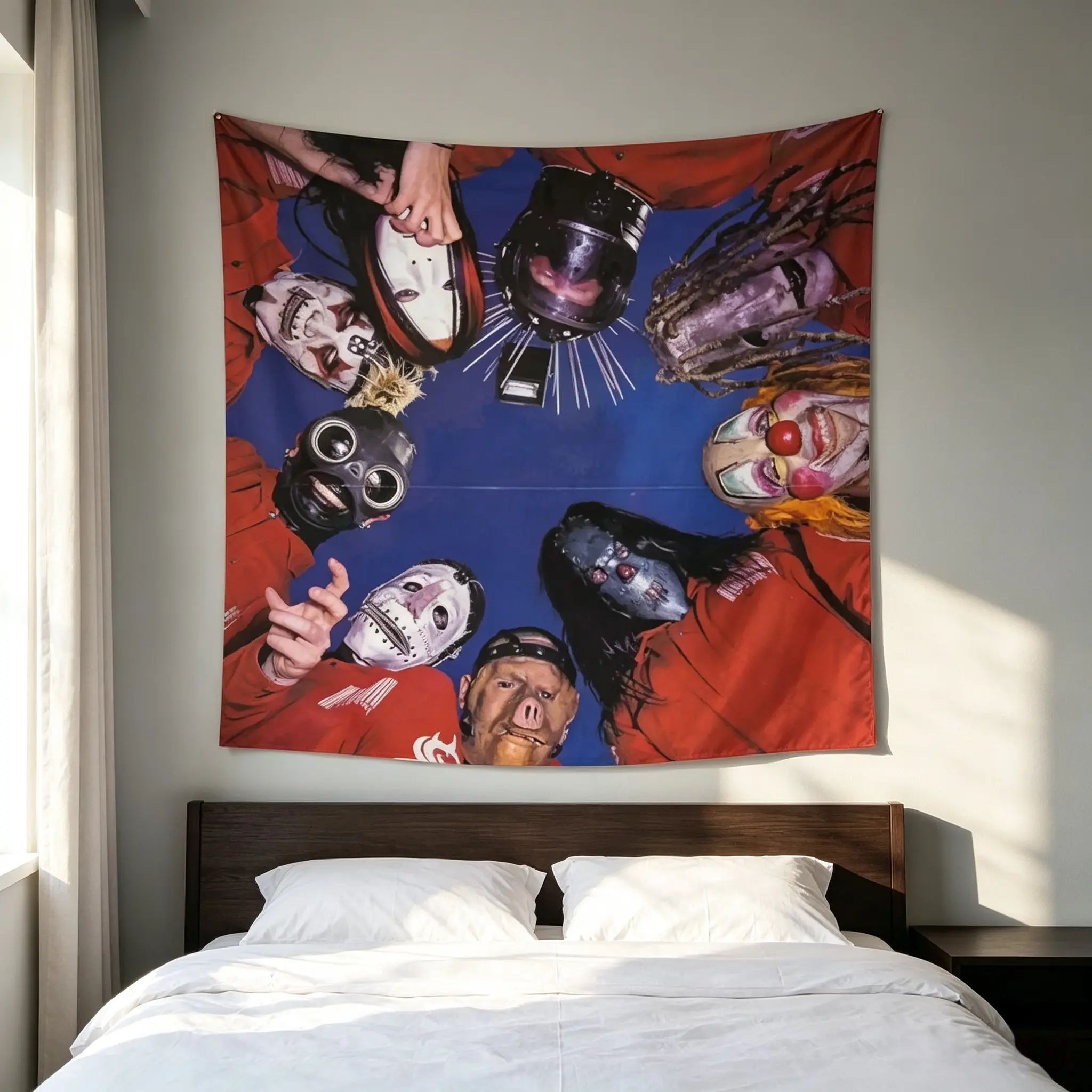 Slipknot Punk Rock Band Polyester Tapestry - Minimalist Classic Rectangle Room Wall Decor Backdrop with Edgy Masked Figures-Thorny Wire Print, Edgy Look Casual Party Vertical Gift for Boyfriend, Machine Washable