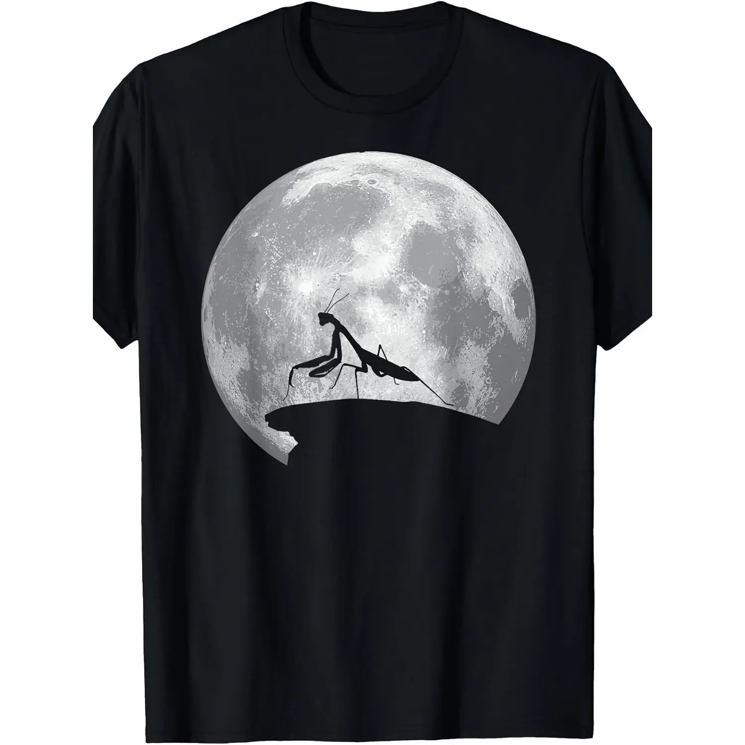 Women's Vintage Praying Mantis Moon Graphic Short-Sleeve T-Shirt, Retro Bug Print Crew Neck Cotton Streetwear Top, Ideal for Halloween Party & Daily Wear, Shortsleeve, Round Neck, Tshirt, Graphic T Shirts