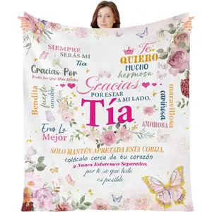 Nicetous Tia Gifts for Women - Aunt Blanket Gift in Spanish Regalos para Tía En Español Regalo Tía Cumpleaños Navidad Gifts for Tia from Niece Tia Auntie Throw Blanket for Home Couch 60x50in, Cozy All-Season Blanket Christmas New Year Gift