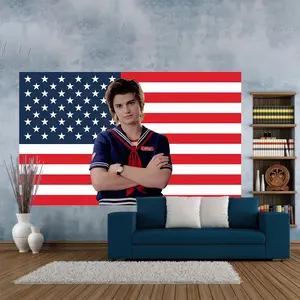 Stranger Things Joe Keery Steve Harrington American Flag Tapestry, Multi Size Printing Art, Home Textile Wall Hanging Bedroom Decoration Creativity and Living Room Decoration Interior Inspo, Modern Stripe