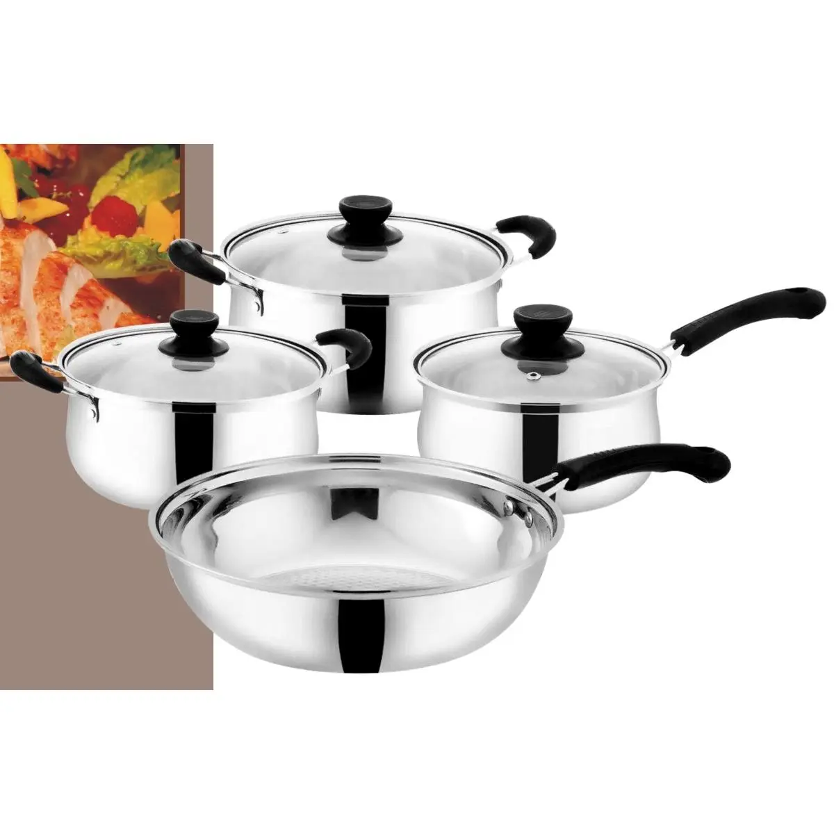 212 MAIN 7-Piece StarCrafts Stainless Steel Cookware Set - Capsule Bottom, Glass Lids, Handles, Saucepan, Dutch Oven, Stainless Steel Pans