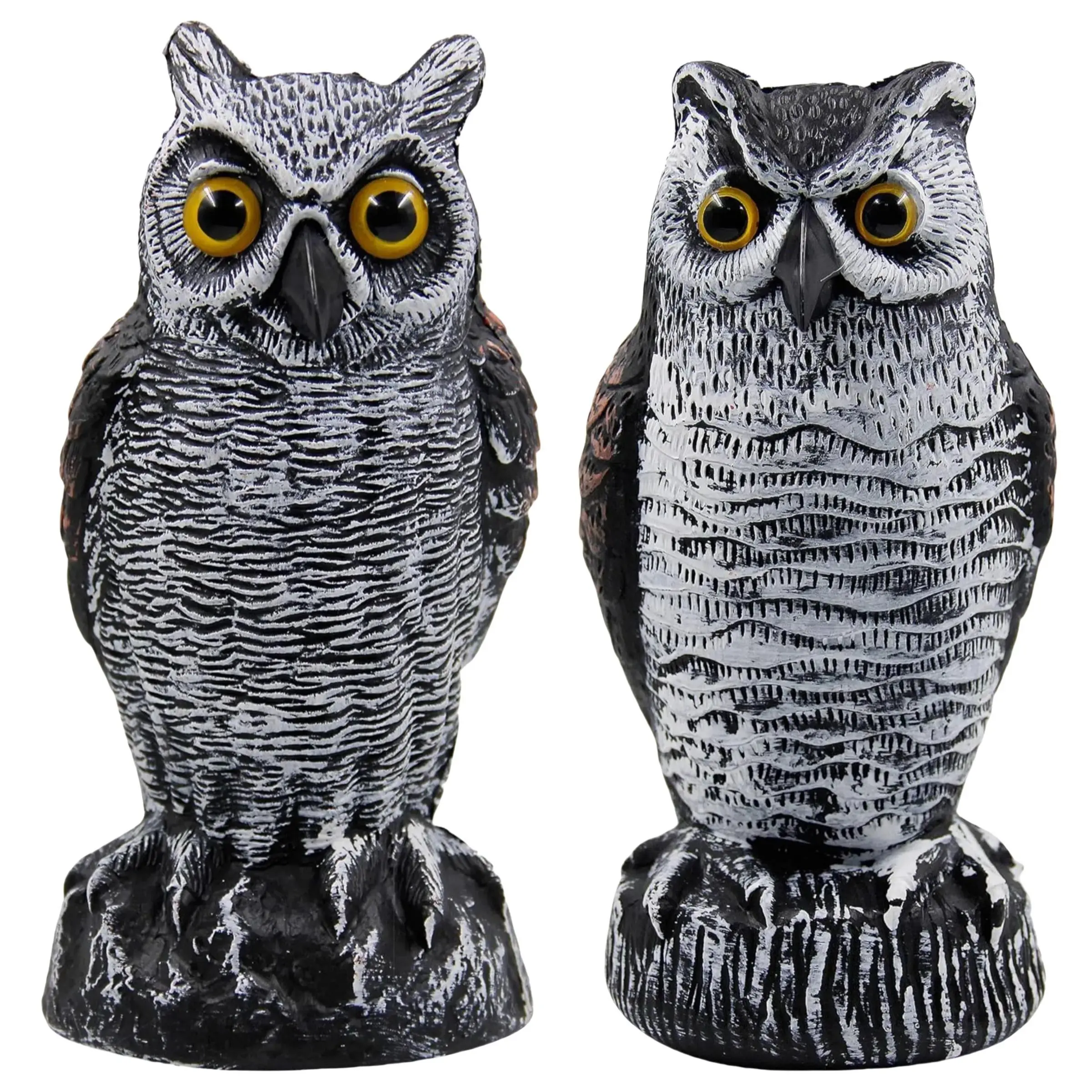 Fake Horned Owl Bird Scarecrow Decoy, 2 Counts Plastic Deterrents, Nature Enemy Pest Repellent for Outdoor Garden Yard, Outdoor Garden Accessory, Exterior Decorative Statues, Garden Sculptures Statues, Halloween