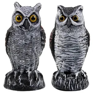 Fake Horned Owl Bird Scarecrow Decoy, 2 Counts Plastic Deterrents, Nature Enemy Pest Repellent for Outdoor Garden Yard, Exterior Decorative Statues, Halloween