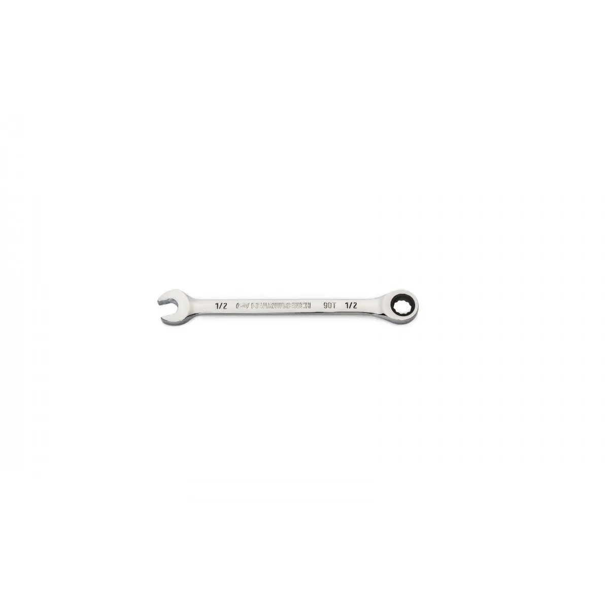 Gearwrench 0.5 in. 90T Ratcheting Combo Wrench - Alloy Steel Hand Tool, 12-Point Ratcheting Box-End, 4 in. Swing Arc, Extra Long Flex Head, Bright Full Polish Chrome Finish, Color-Coded Markings, 0.26 lbs.