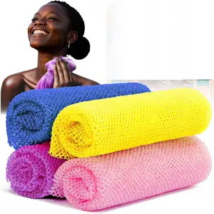 4 Pieces African Net Sponge Set Deep Exfoliation & Smooth Skin Use Body Scrubber Mesh Quick-Dry Reusable Design (Yellow, Pink, Purple, Blue)