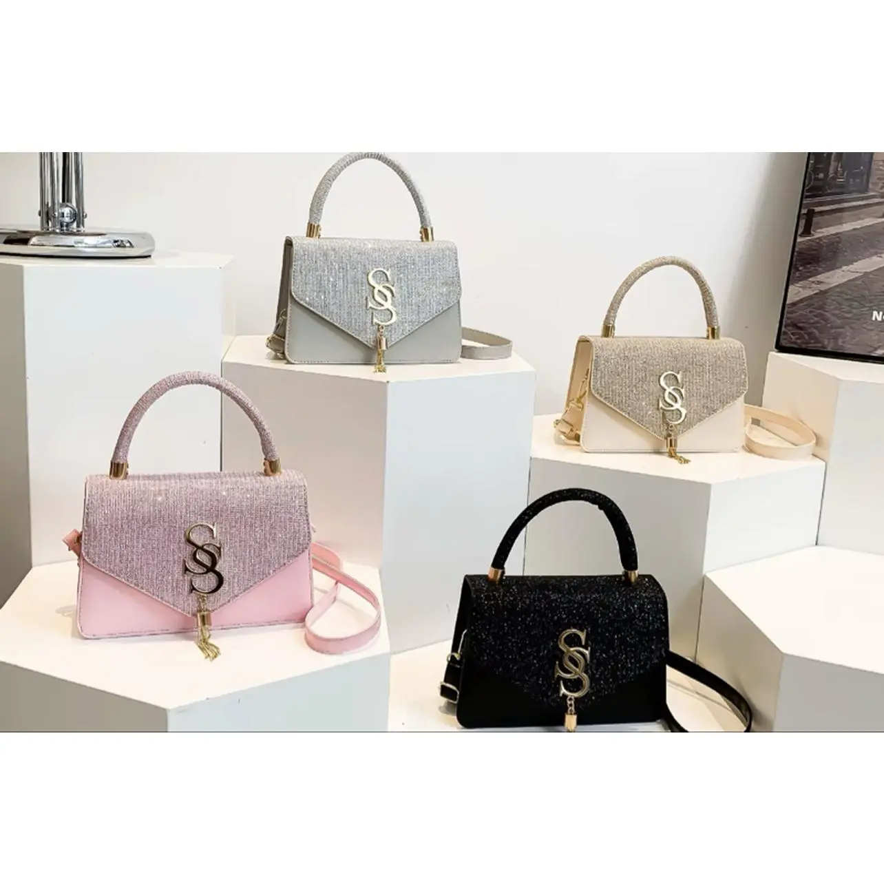 Elegant Handbag with Gold Logo and Multiple Colors for Women's Fashion Accessory