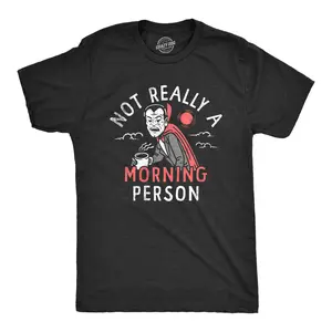 Mens Not Really A Morning Person T Shirt Funny Halloween Vampire Joke Tee for Guys Mens Funny T Shirts Cool Vintage Fashion T-Shirt Gift Classic Menswear Halloween Apparel for Men Funny Sarcastic Short Sleeve Black -