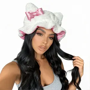 Luxury Kitty Teddy Bonnet No Frizz All Comfort Stylish Curl Protection for Daily Hair Care Curly Durable Haircare Cute Ears No Frizz All ComfortStylish Curl Protection for Daily Hair Care Durable Halloween hair bonnet,Cute Comfortable Stylish