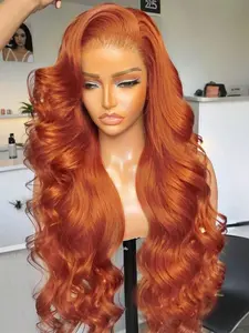 180% Body Wave  Ginger Wig 13X4 Lace Frontal Human Hair Wigs Ginger Orange Lace Front Wig 13X6 Transparent Lace Wigs Human Hair Pre Plucked With Baby Hair Orange Colored Wigs For Women