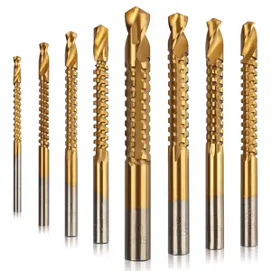 8 Pack Titanium Coated HSS Twist Drill Bits, 3-10mm Serrated Side Cutting Drill Bit Woodworking Tools for Plastic Metal Wood Hole