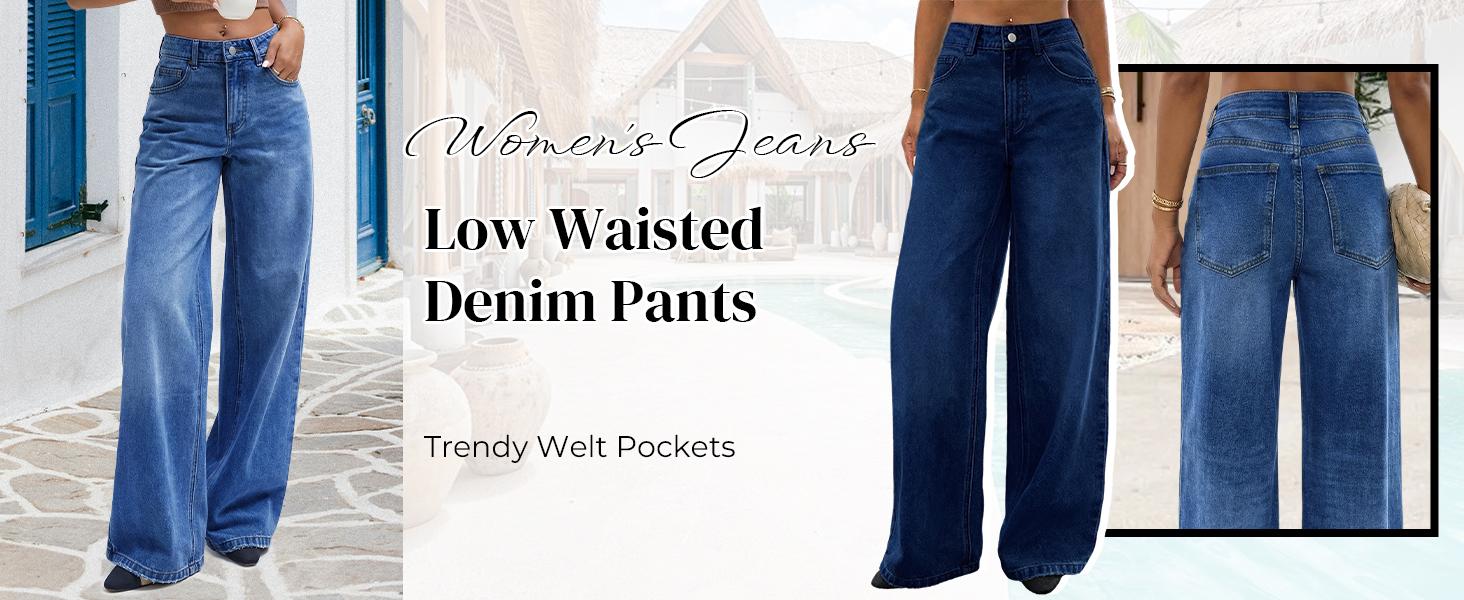 EMMIOL Women's 2026 Wide Leg Jeans Cotton Stretch Baggy Jeans Mid Waist Boyfriend Denim Pants Vintage Trousers with Pocket